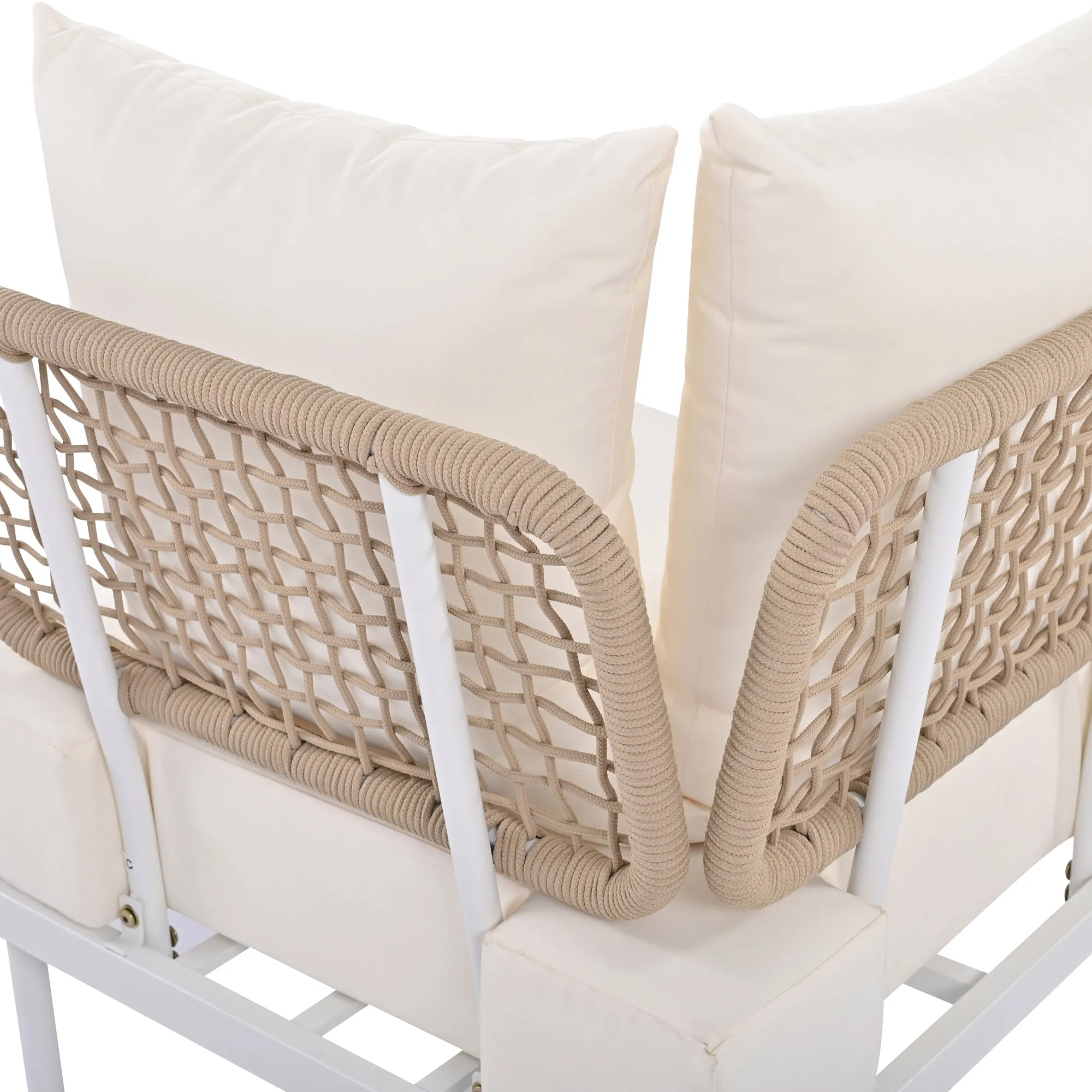 TREXM 8-Piece Patio Sectional Sofa Set with Tempered Glass Coffee Table and Wooden Coffee Table for Outdoor Oasis, Garden, Patio and Poolside (Beige Cushion   White Steel)