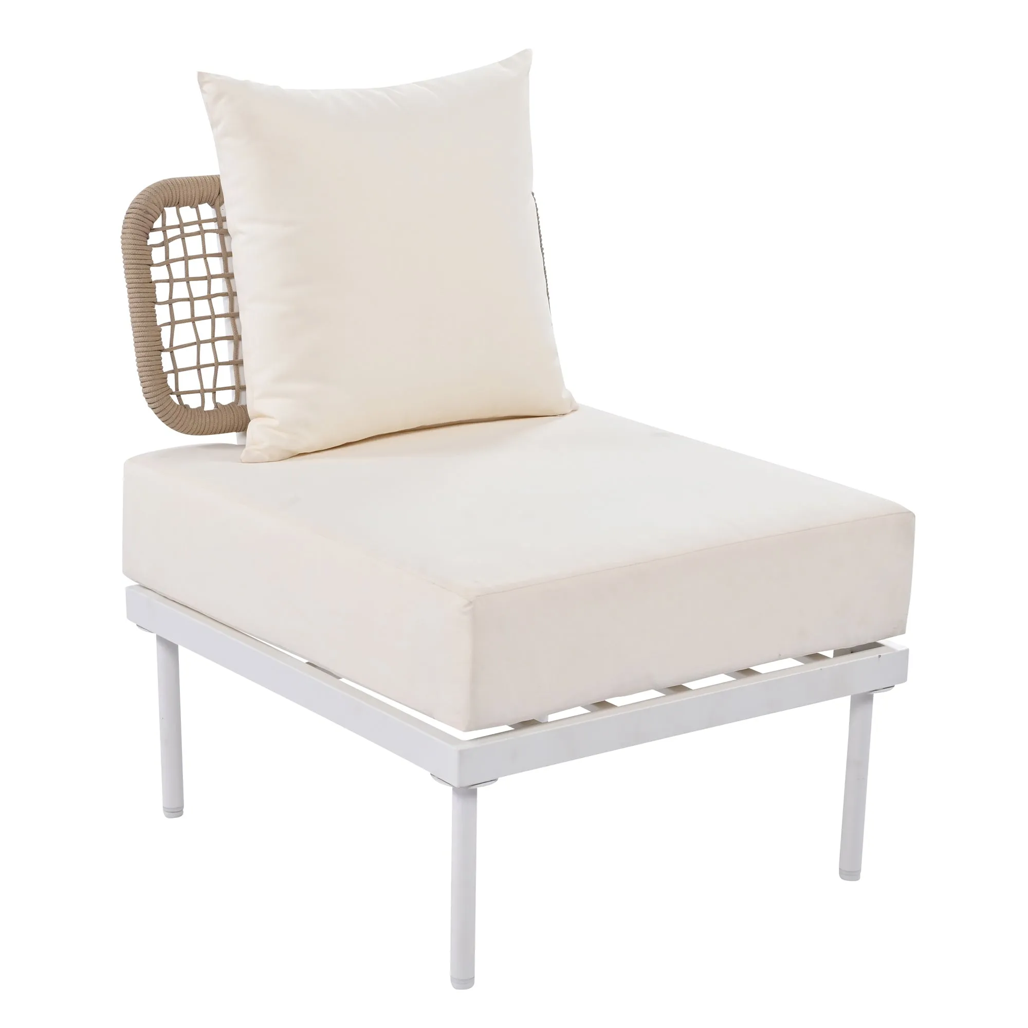 TREXM 8-Piece Patio Sectional Sofa Set with Tempered Glass Coffee Table and Wooden Coffee Table for Outdoor Oasis, Garden, Patio and Poolside (Beige Cushion   White Steel)
