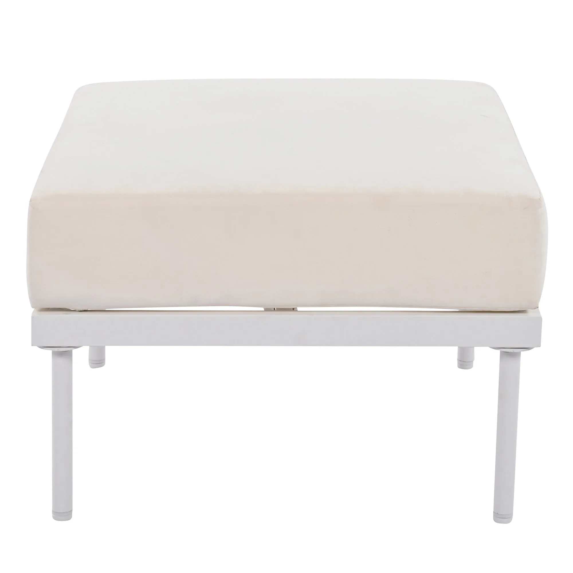 TREXM 8-Piece Patio Sectional Sofa Set with Tempered Glass Coffee Table and Wooden Coffee Table for Outdoor Oasis, Garden, Patio and Poolside (Beige Cushion   White Steel)