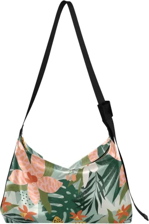 Tropical Flowers Modern Art Abstract Soft PU Leather Hobo Bags Large Crossbody Bags Pattern Leaf lady Hobo Handbags