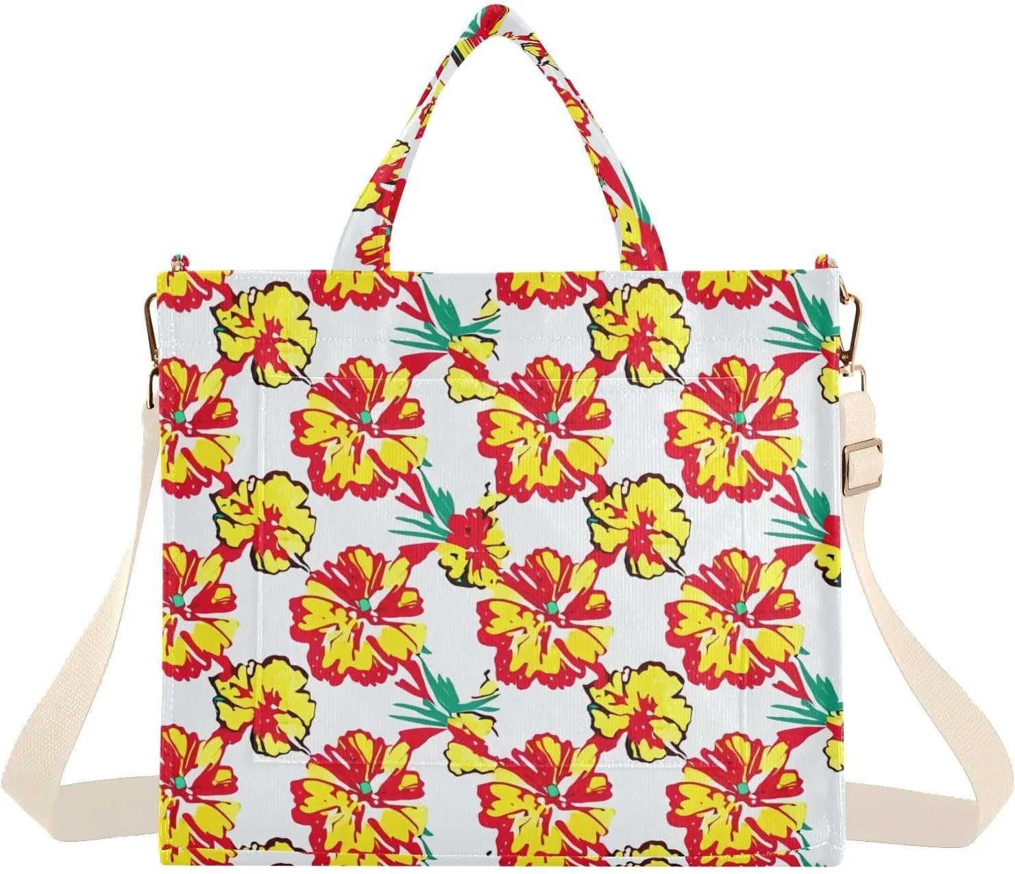 Tropical Flowers Yellow Corduroy Tote Bag for Women Hobo Crossbody Bag Purse Stylish Shoulder Handbag Messenger Bags, S