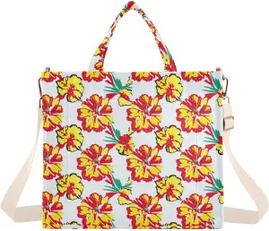Tropical Flowers Yellow Corduroy Tote Bag for Women Hobo Crossbody Bag Purse Stylish Shoulder Handbag Messenger Bags, S