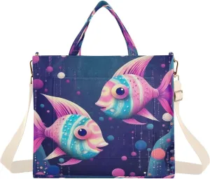 Two Colorful Fish Corduroy Tote Bag for Women Hobo Crossbody Bag Purse Stylish Shoulder Handbag Messenger Bags, S