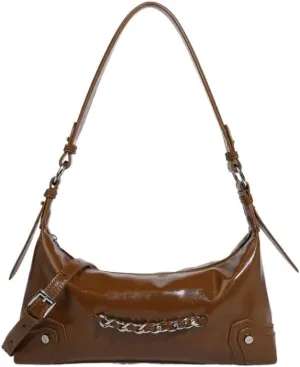 Underarm Bag, High-end Fashion Trendy Hand Bag, Women's Portable Long Bag, Silver Versatile And Cool Motorcycle Bag(Brown)