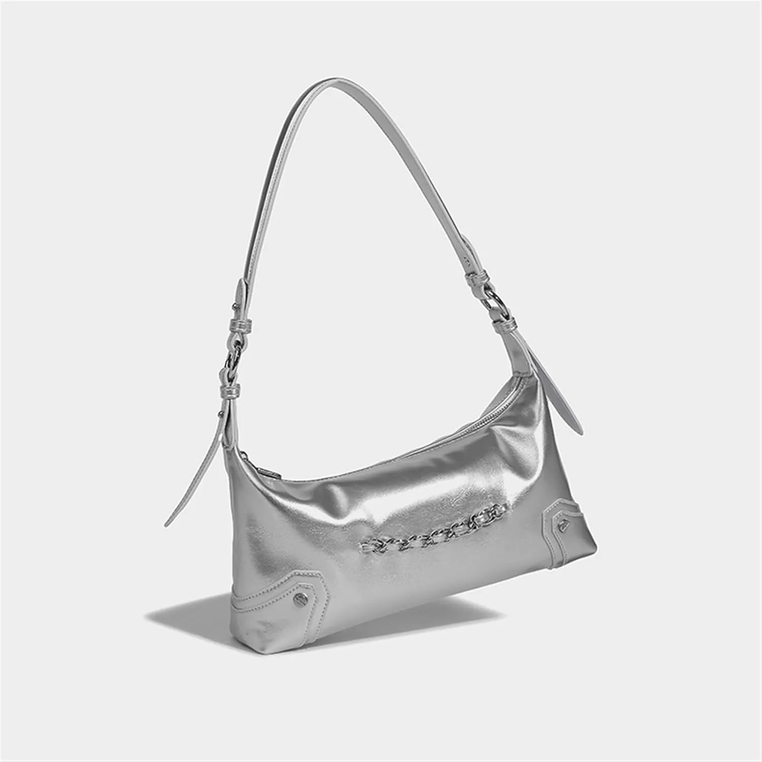 Underarm Bag, High-end Fashion Trendy Hand Bag, Women's Portable Long Bag, Silver Versatile And Cool Motorcycle Bag(Brown)
