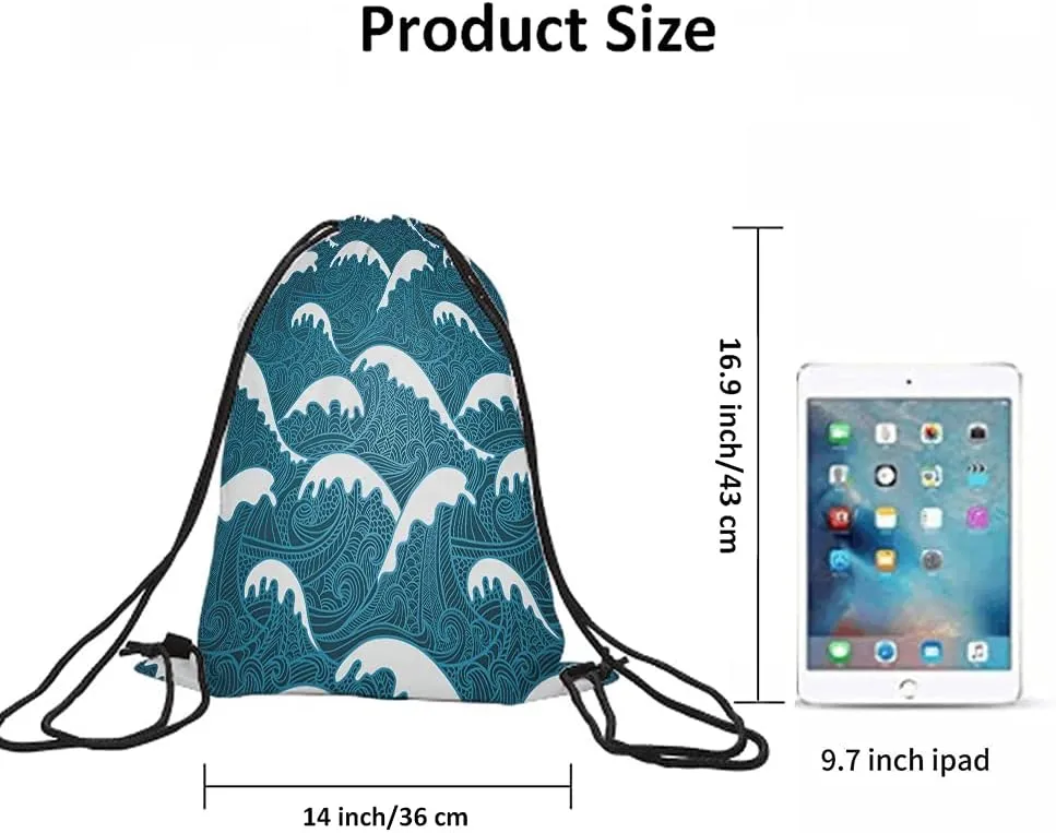 Unisex Adult Modern Vintage Blue Abstract Sports Multi-Sport Drawstring Backpack, 14x16.9 Inch, Waterproof, Polyester, 2 Compartments