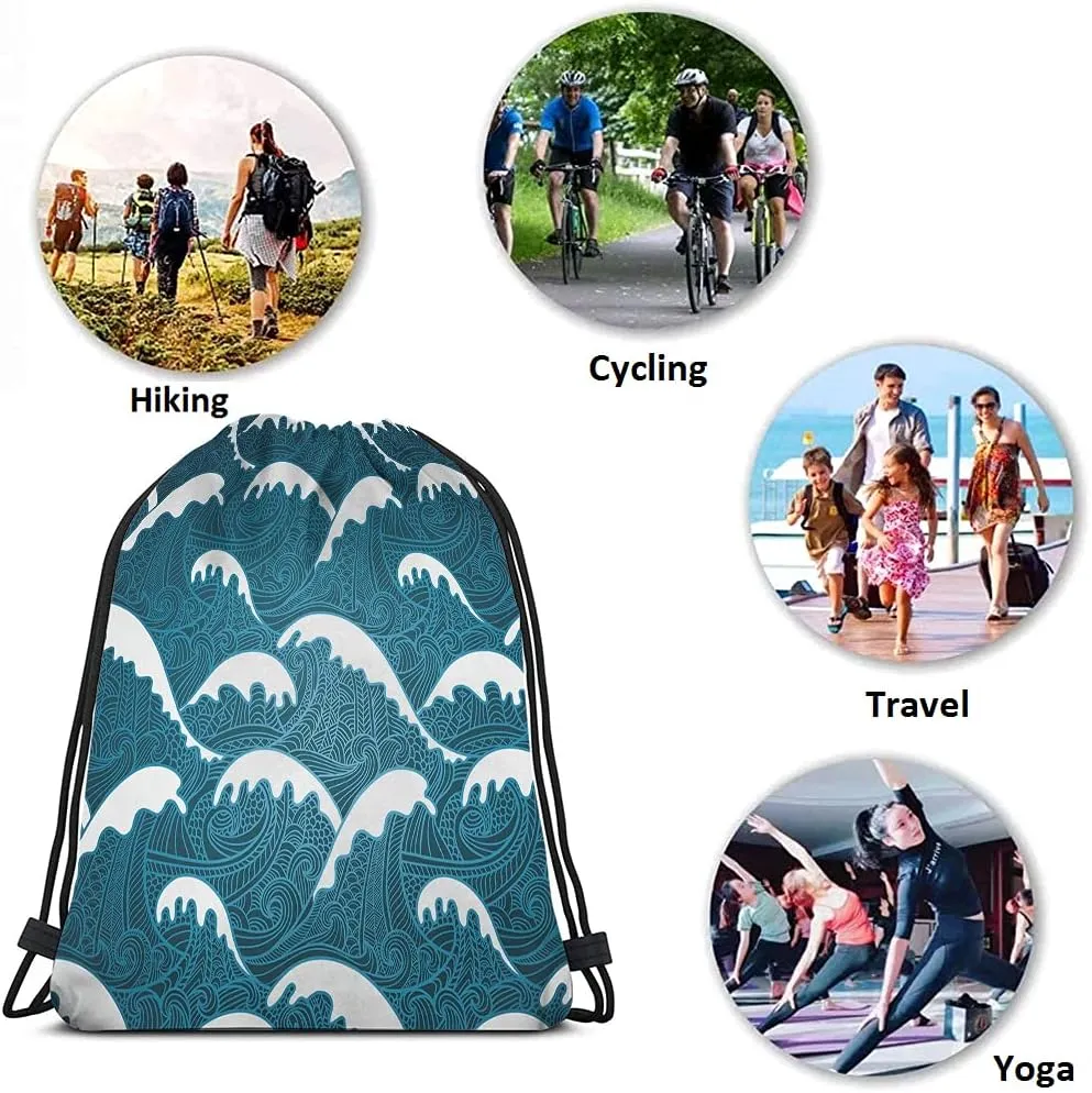 Unisex Adult Modern Vintage Blue Abstract Sports Multi-Sport Drawstring Backpack, 14x16.9 Inch, Waterproof, Polyester, 2 Compartments