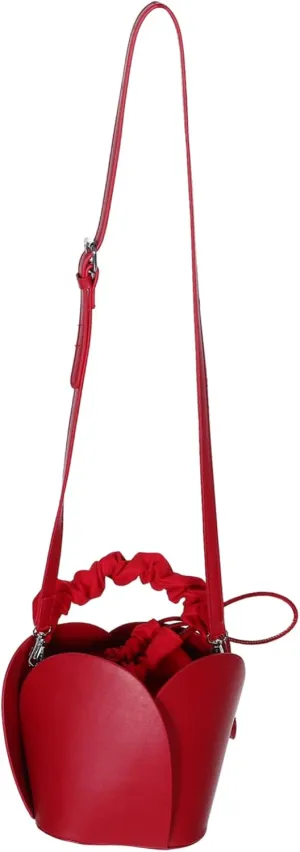 VANZACK Fashionable Red Mini Fake Leather Bucket Bag for Women Drawstring Closure Handbag for Parties and Everyday Use Stylish Women Mini Handbag