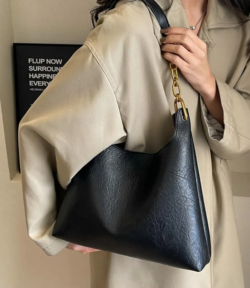 Vegan Leather Hobo Bags for Women Shoulder Bag Slouchy Tote Bag Modern Top Handle Handbag Purse