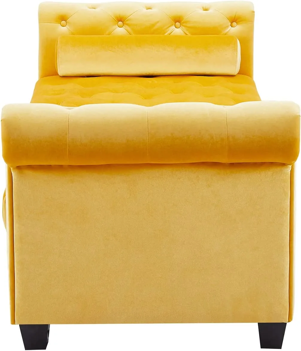 Velvet Long Ottoman Bench 82.3" Button Tufted, Curved Rolled Arm