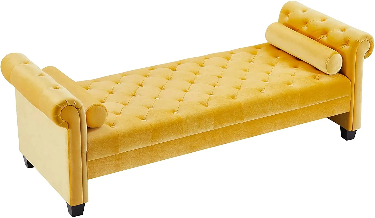 Velvet Long Ottoman Bench 82.3" Button Tufted, Curved Rolled Arm