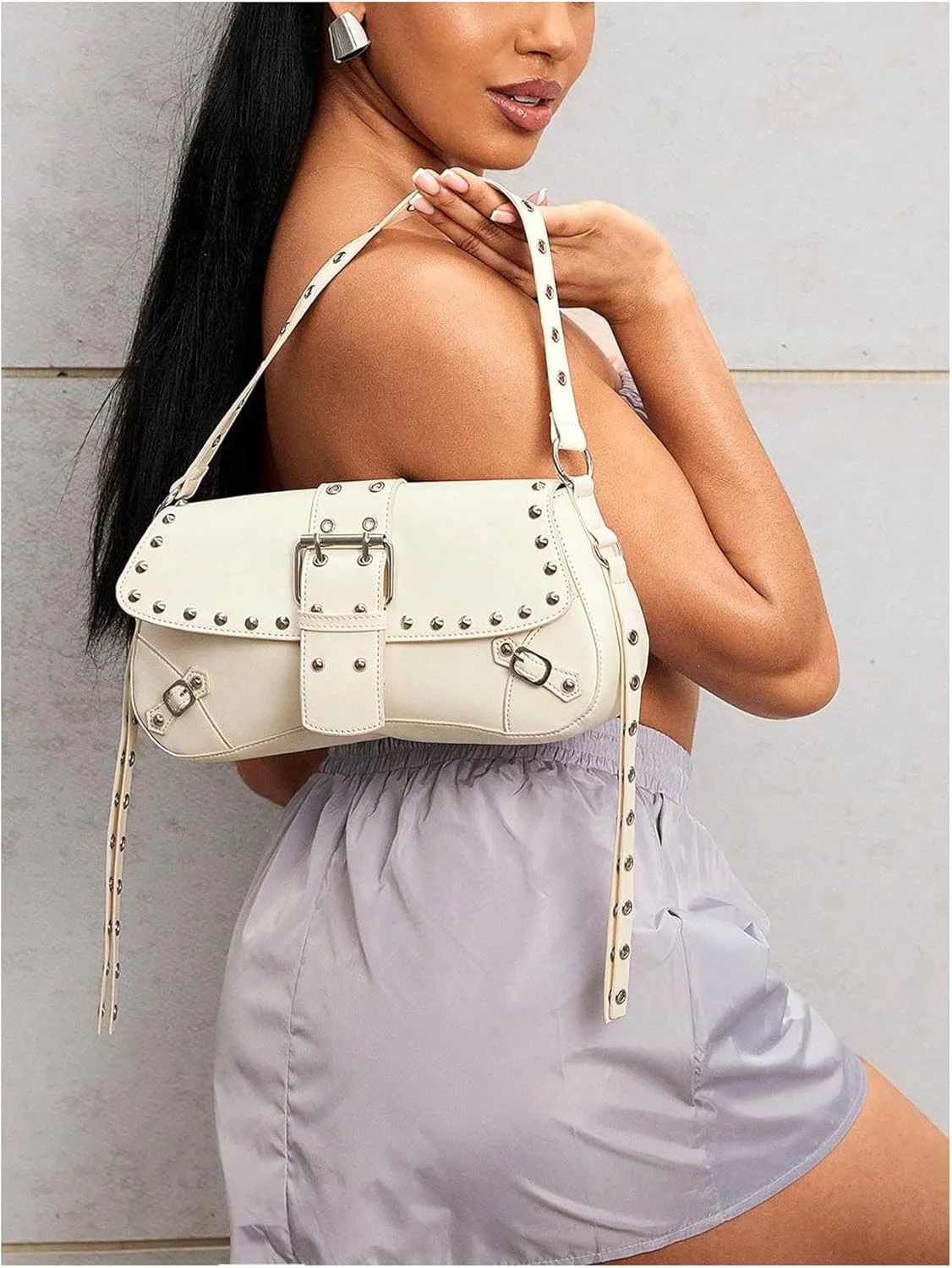 Verdusa Women's Shoulder Bag Y2K Handbag Cute Trendy Goth Studded Rivet Punk Purse