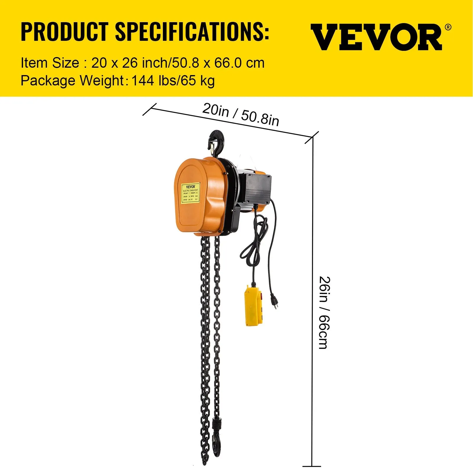 Vevor Electric Hoist Winch 2200 Lbs Capacity with 10' Lift Height and 5' Wired Remote Control New