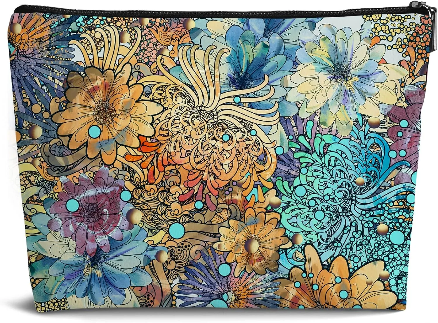 Vintage Abstract Makeup Bag,Wildflower Leather Small Zipper Pouch for Purse,Cosmetic Bag Zipper Pouch for Women Teens Girl,Small Makeup Bag