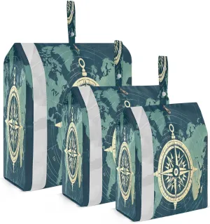 Vintage Compass Map Blue Packing Cubes for Travel 3 Set Compression Packing Bags Luggage Bags for Carry On