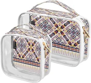Vintage Graphics 2 Pieces Clear Makeup Cosmetic Bags for Traveling Vacation Organizing, Toiletry Bags for Women Men, PVC Waterproof Travel Organizer