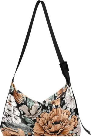 Vintage Modern Floral Flower Soft Leather Handbags Hobo Large Purses Fun Floral Print Crossbody Hobo Purses