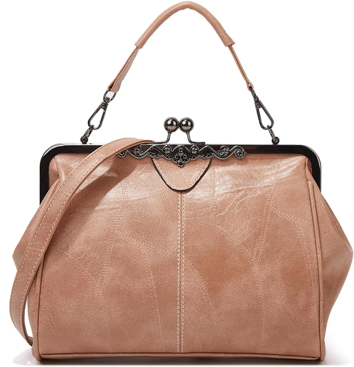 Vintage PU Leather Handbags for Women Stylish Kiss Lock Clutch Satchel Tote Purse Ladies Party Crossbody Shoulder Bags