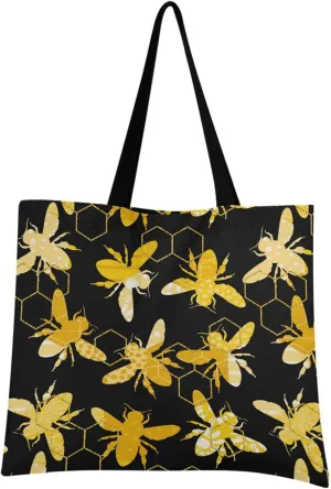 visesunny Women Extra Large Tote Bag Modern Abstract Gold Honey Shoulder Bags Ladies Beach Travel Reusable Grocery Shopping Portable Storage Handbag