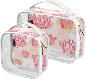 Watercolor Animals 2 Pieces Clear Makeup Cosmetic Bags for Traveling Vacation Organizing, Toiletry Bags for Women Men, PVC Waterproof Travel Organizer