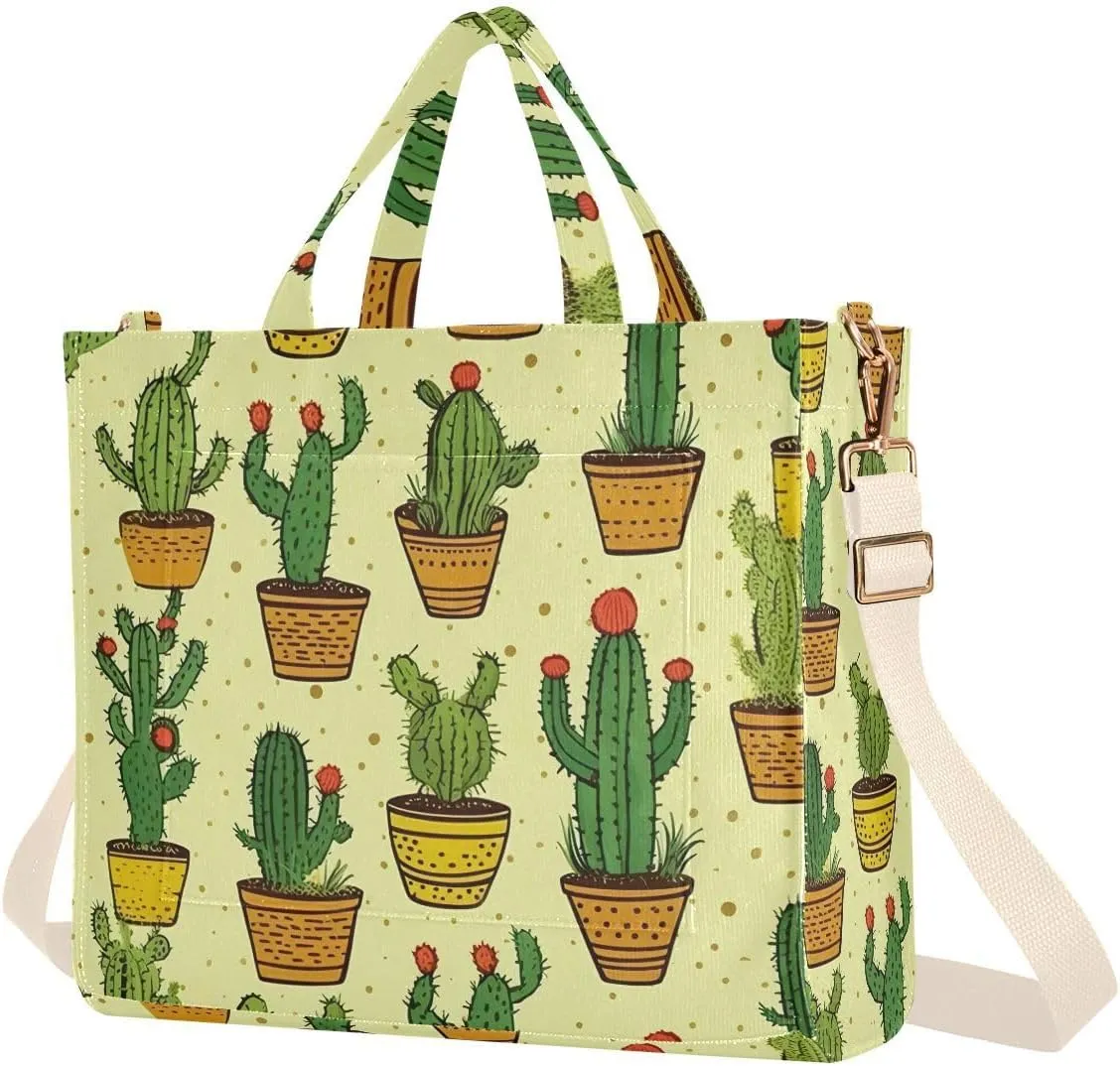 Western Cactus Corduroy Tote Bag for Women Hobo Crossbody Bag Purse Stylish Shoulder Handbag Messenger Bags, S