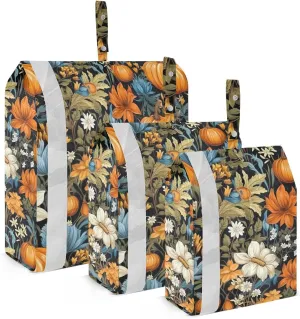 White Flowers Pumpkins Autumn Packing Cubes for Travel 3 Set Compression Travel Bags Suitcase Organizer Bags Set for Travel