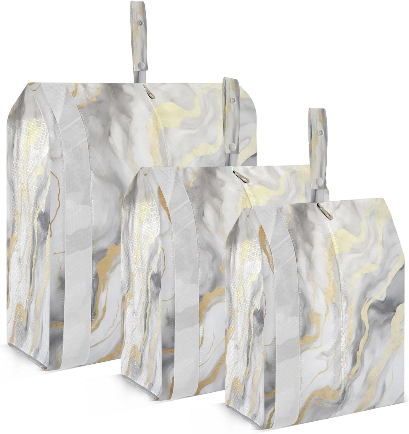 White Gold Marble Texture Packing Cubes for Travel 3 Set Travel Compression Bags Luggage Organizer Bags for Travel Accessories
