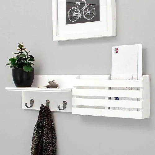 White Utility Shelf In PVC with Pocket and Hanging Hooks By Miza