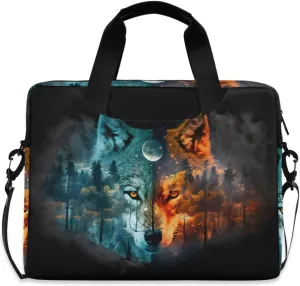 Wolf Forest Night Laptop Bag, Laptop Sleeve Case with Non-Slip Shoulder Strap Multi-Pockets Messenger Bag Briefcase Fits 13-16 in Laptop Tablet