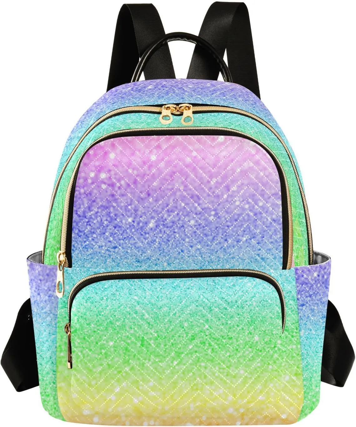 Women Backpack Gradient Glitter Rainbow Sparkle Durable Travel Backpack Lightweight Handbag Lady Purse Roomy Double Zipper Weekend Bag for Everyday Use