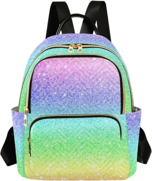 Women Backpack Gradient Glitter Rainbow Sparkle Durable Travel Backpack Lightweight Handbag Lady Purse Roomy Double Zipper Weekend Bag for Everyday Use