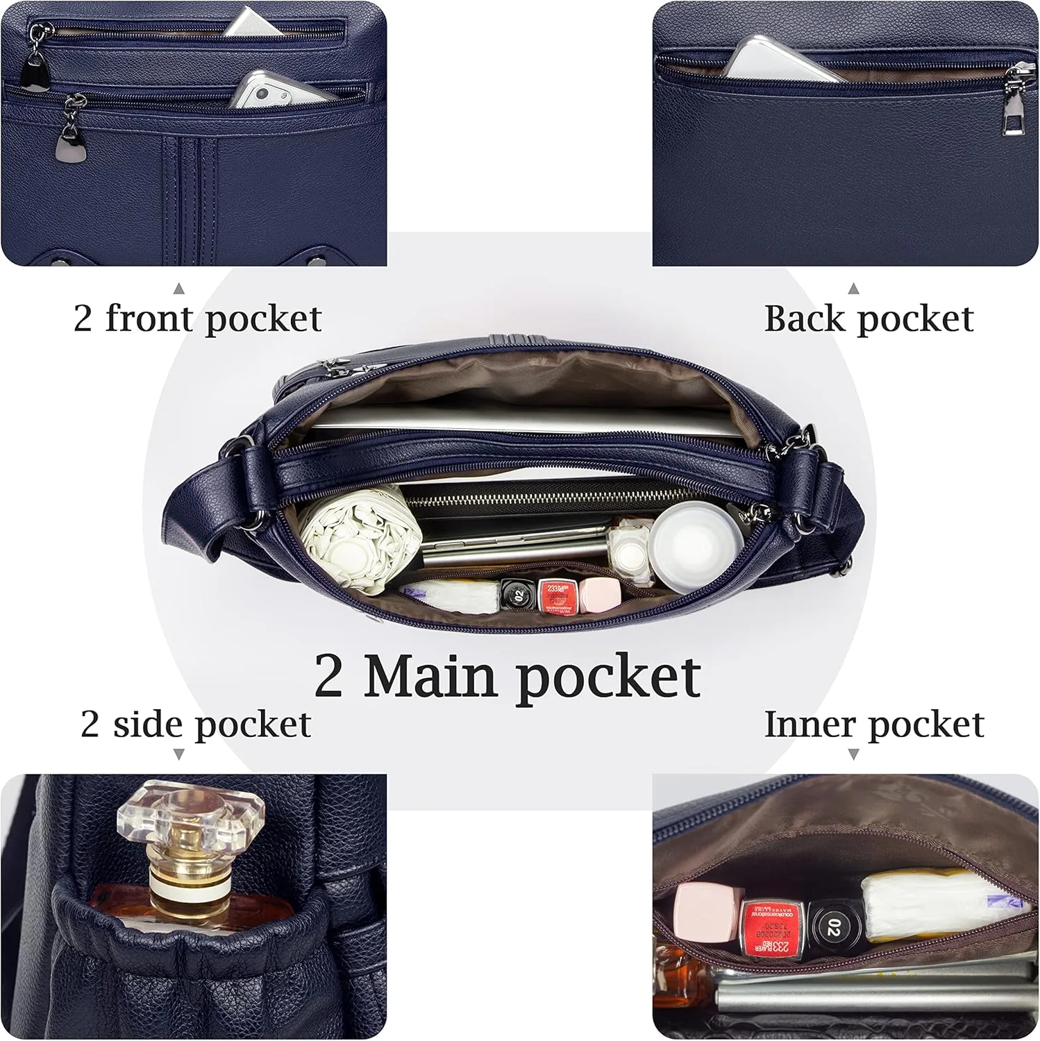 Women Soft PU Leather Shoulder Handbag Multi Pocket Crossbody Bag Ladies Medium Roomy Purses Fashion Tote Top Handle Satchel