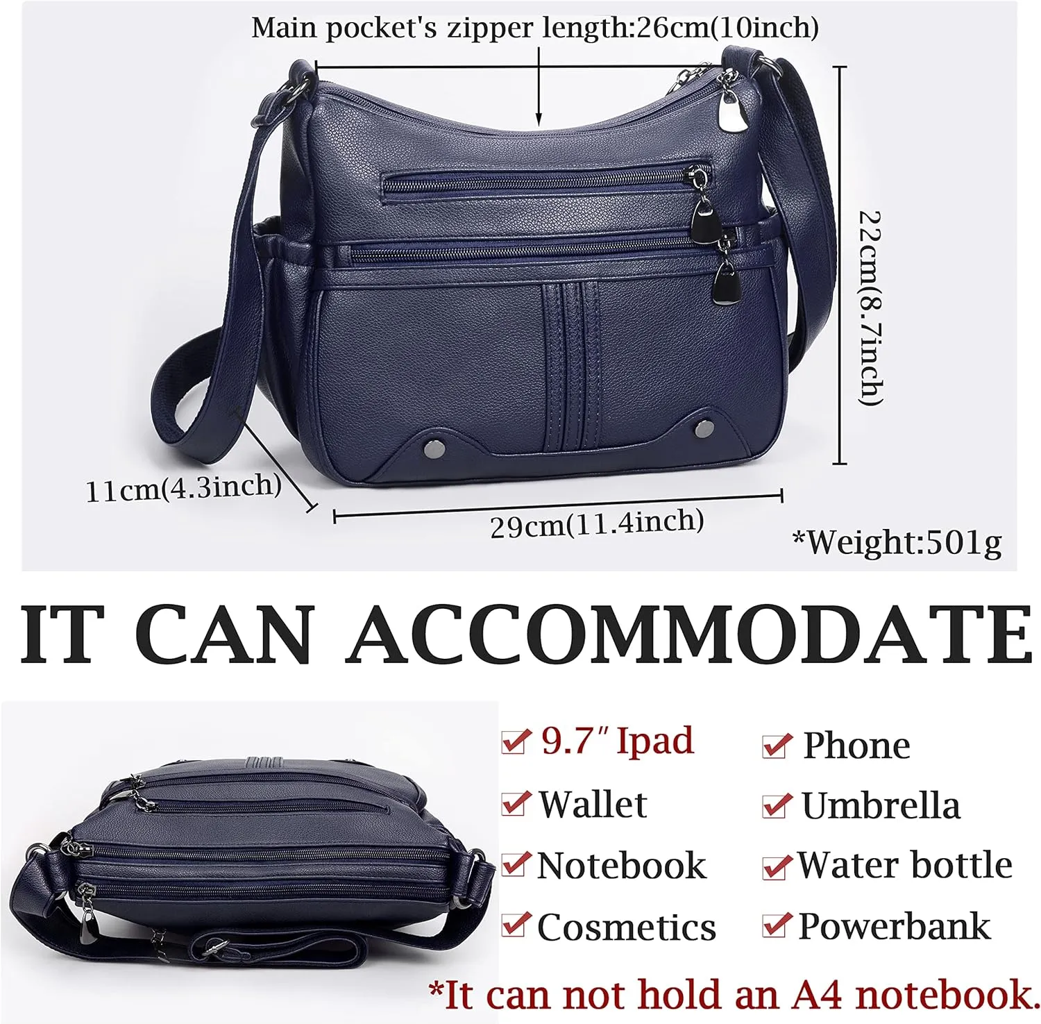 Women Soft PU Leather Shoulder Handbag Multi Pocket Crossbody Bag Ladies Medium Roomy Purses Fashion Tote Top Handle Satchel