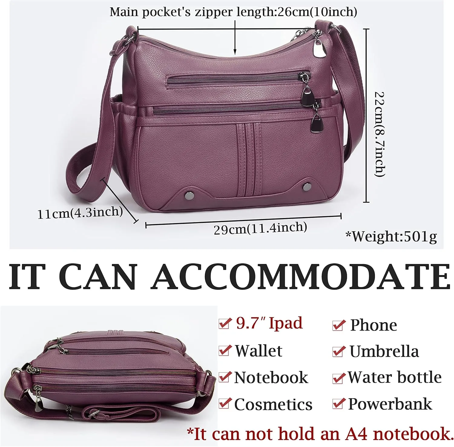 Women Soft PU Leather Shoulder Handbag Multi Pocket Crossbody Bag Ladies Medium Roomy Purses Fashion Tote Top Handle Satchel