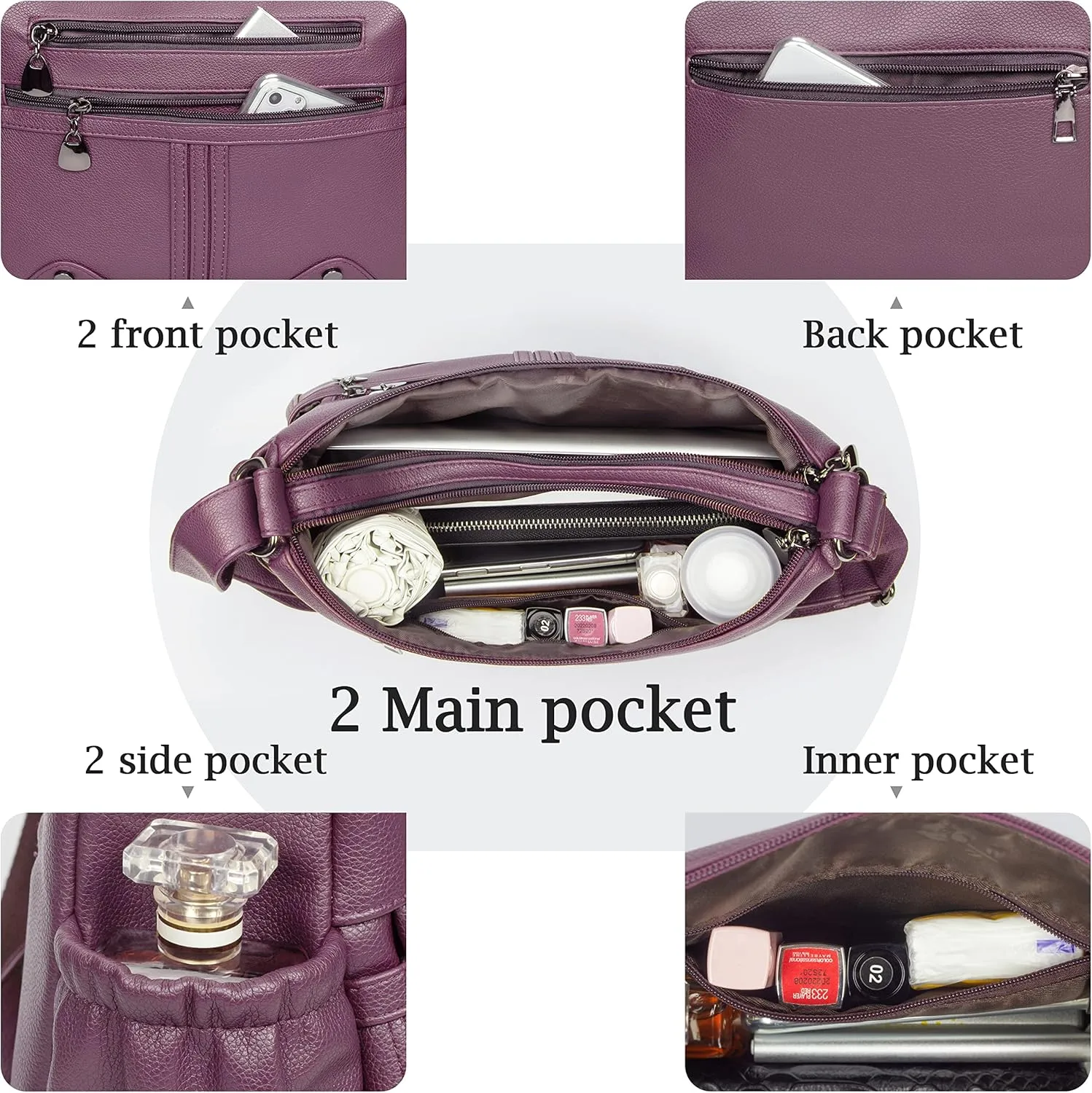 Women Soft PU Leather Shoulder Handbag Multi Pocket Crossbody Bag Ladies Medium Roomy Purses Fashion Tote Top Handle Satchel