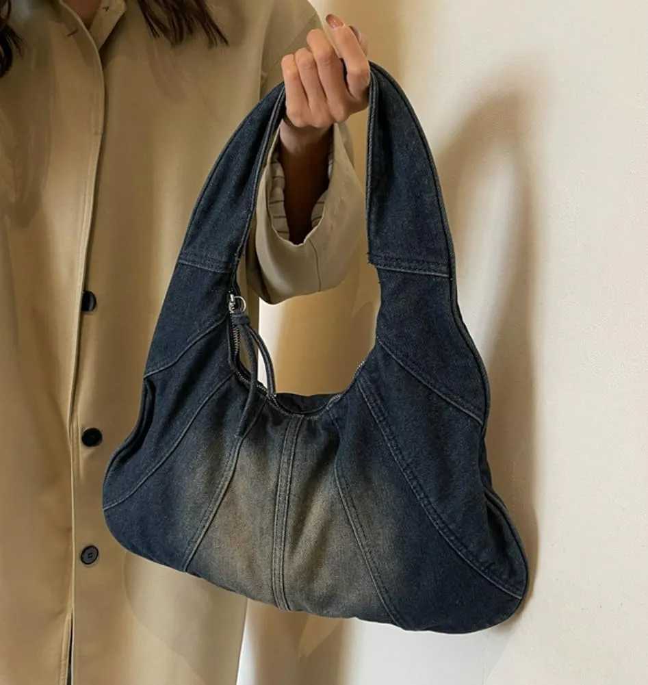 Womens Denim Canvas Shoulder Bags Trendy Hobo Tote Bag Slouchy Top Handle Handbag Purse