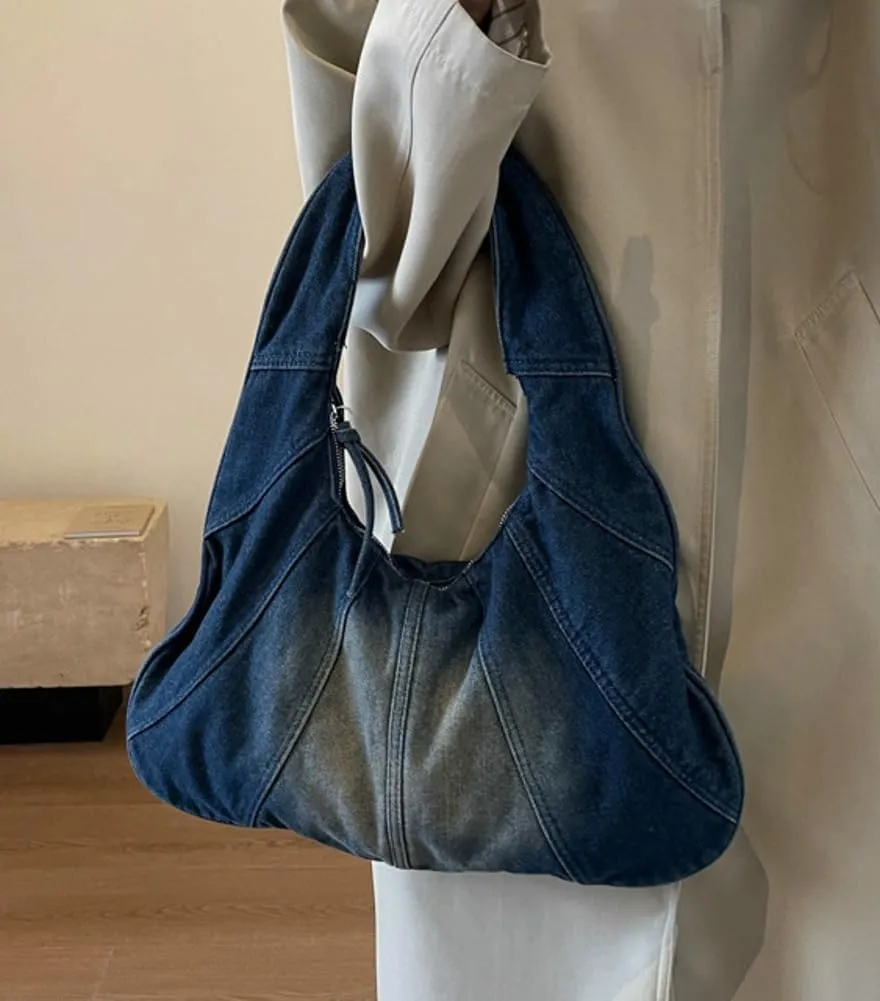 Womens Denim Canvas Shoulder Bags Trendy Hobo Tote Bag Slouchy Top Handle Handbag Purse