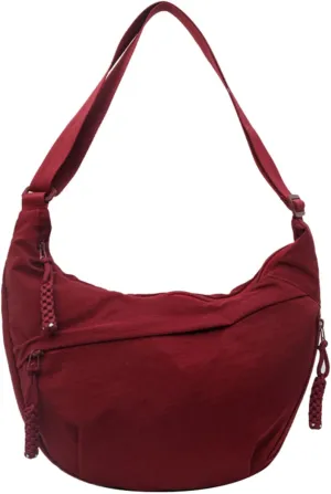 Women's Fashion Plain Color Nylon Crossbody HoboBag, Multilp-pocket Sling CrescentBag, Large Crossbody Bags for