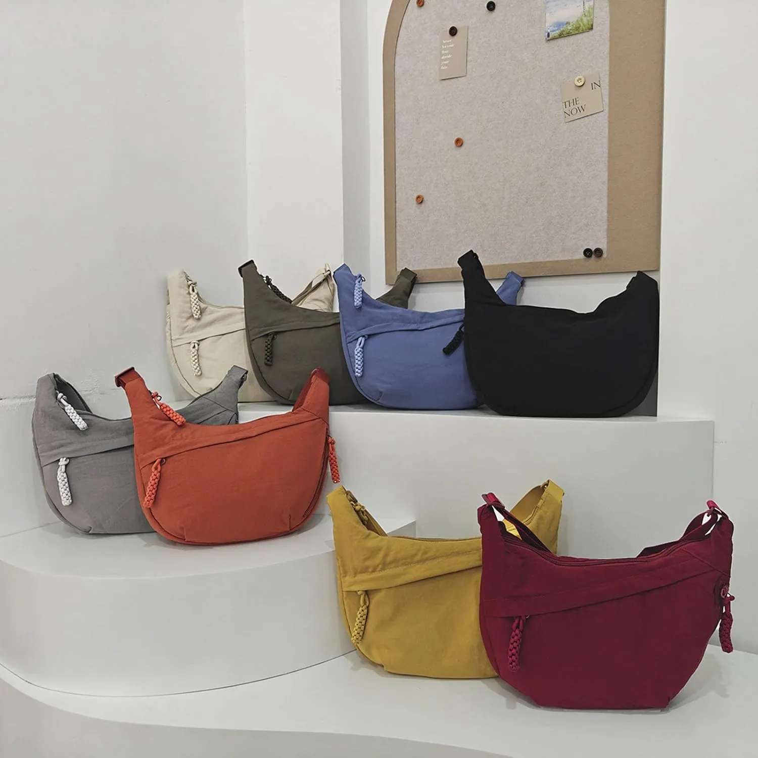 Women's Fashion Plain Color Nylon Crossbody HoboBag, Multilp-pocket Sling CrescentBag, Large Crossbody Bags for