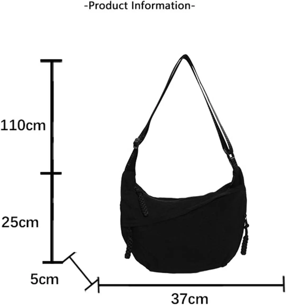 Women's Fashion Plain Color Nylon Crossbody HoboBag, Multilp-pocket Sling CrescentBag, Large Crossbody Bags for