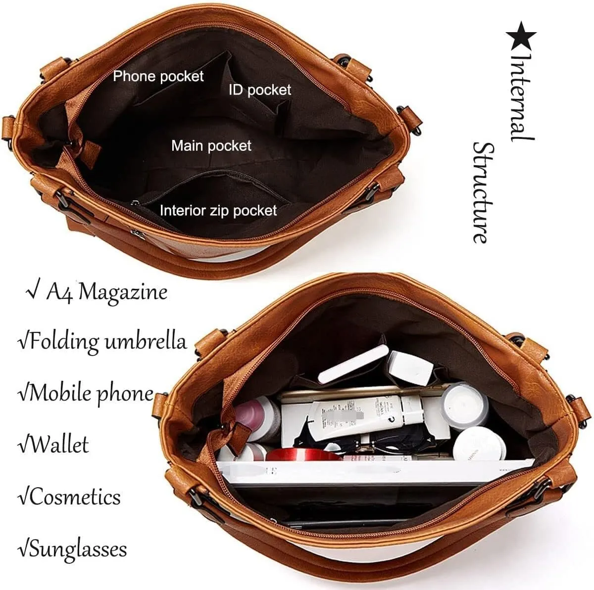 Womens Handbag PU Leather Hobo Bag Fashion Purse Roomy Casual Large Shoulder Bag Top-Handle Satchel Tote