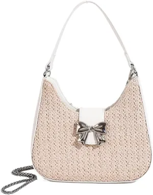 Womens Straw Hobo Bag Summer Beach Woven Shoulder Bag Stylish Bow-knot Crossbody Bag Purse Straw Bag for Travel Vacation