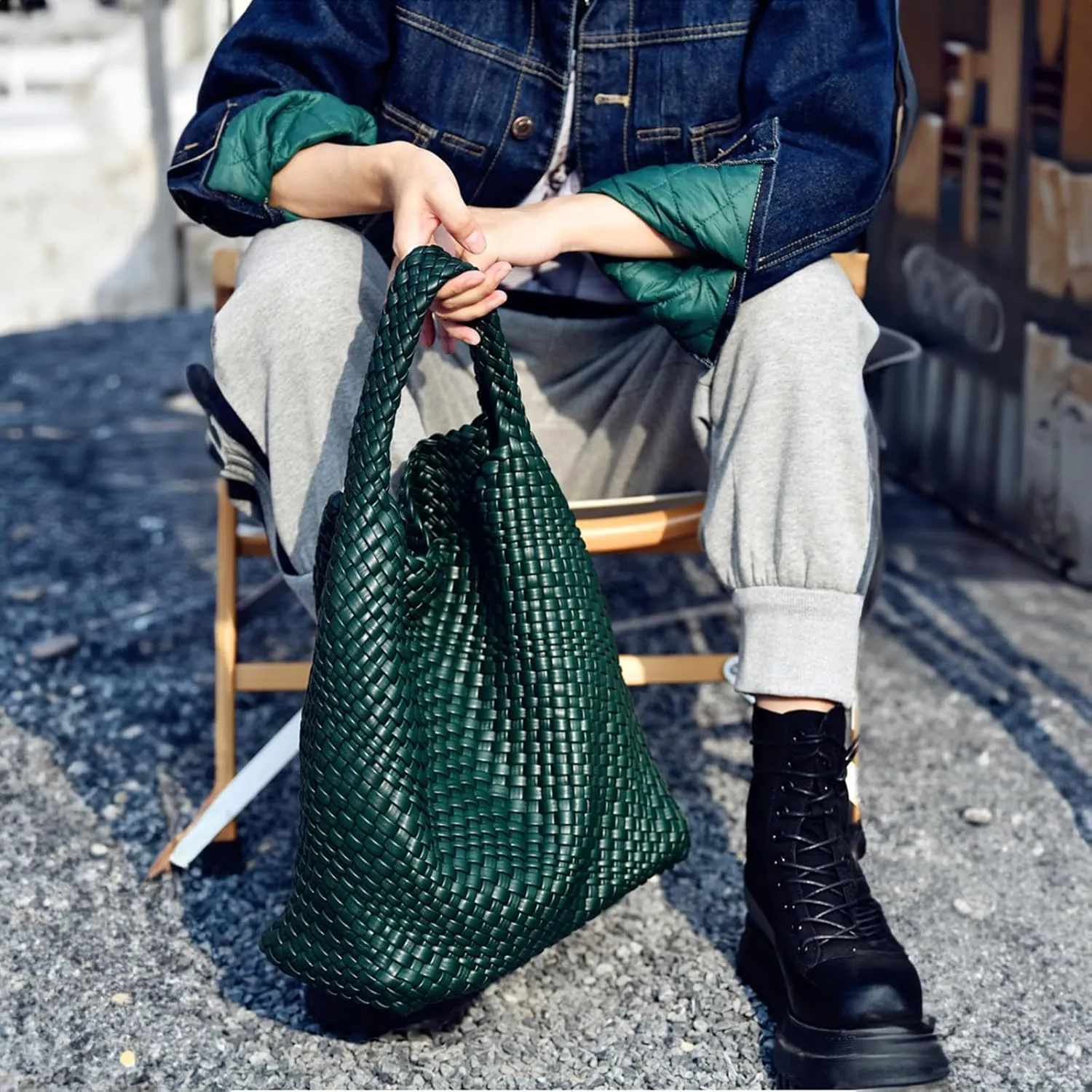 Woven Bag for Women, Vegan Leather Hobo Tote Bags, Top-handle Handmade Purse