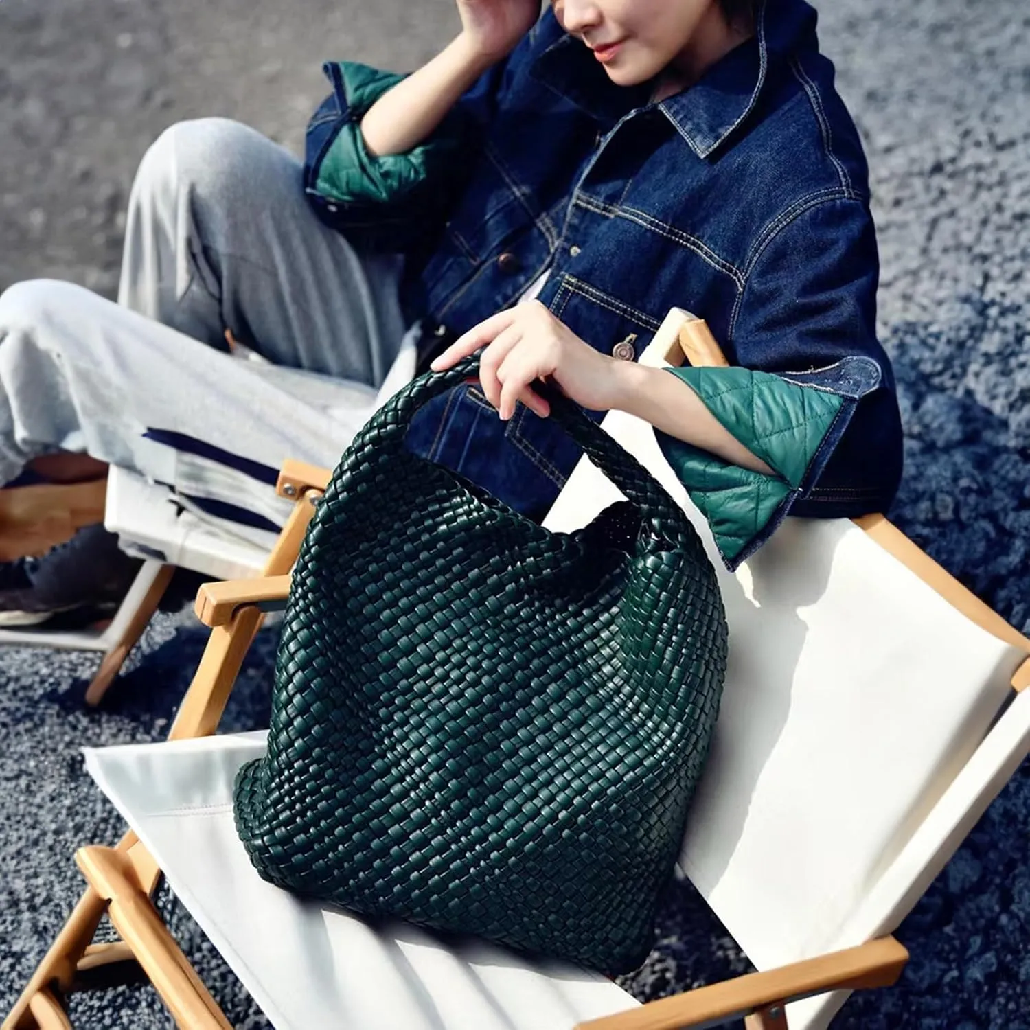 Woven Bag for Women, Vegan Leather Hobo Tote Bags, Top-handle Handmade Purse