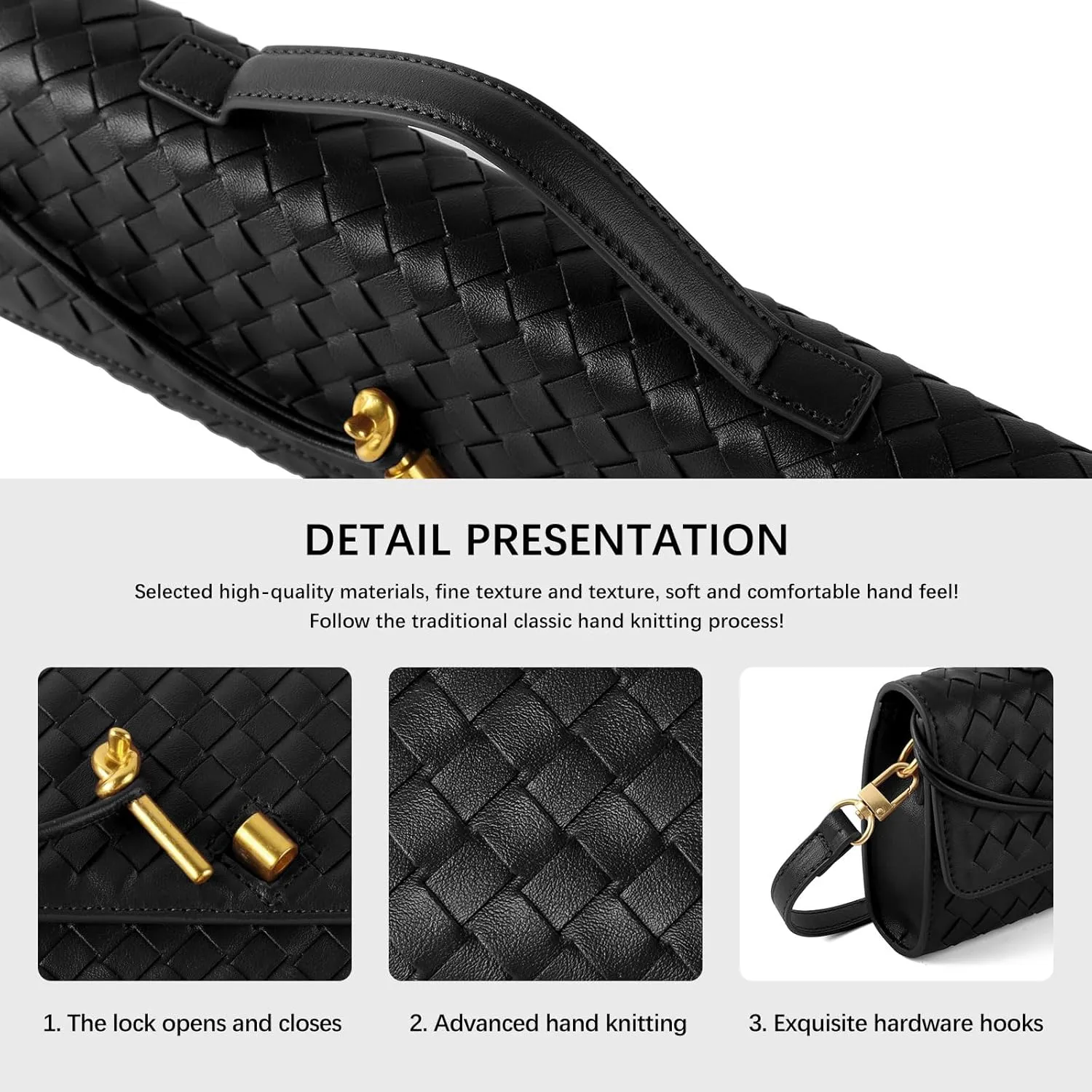 Woven Handbag for Women Evening Bag, Woven Leather Shoulder Handbag Clutch Purse Casual Tote Bags