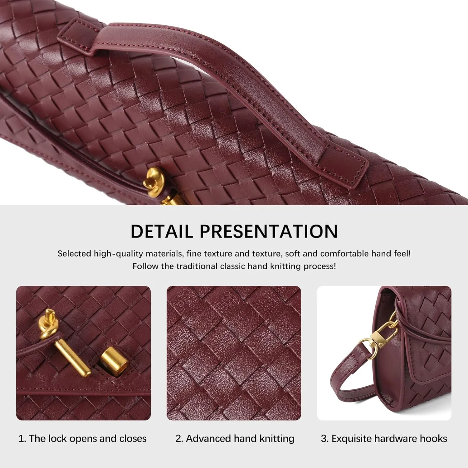 Woven Handbag for Women Evening Bag, Woven Leather Shoulder Handbag Clutch Purse Casual Tote Bags