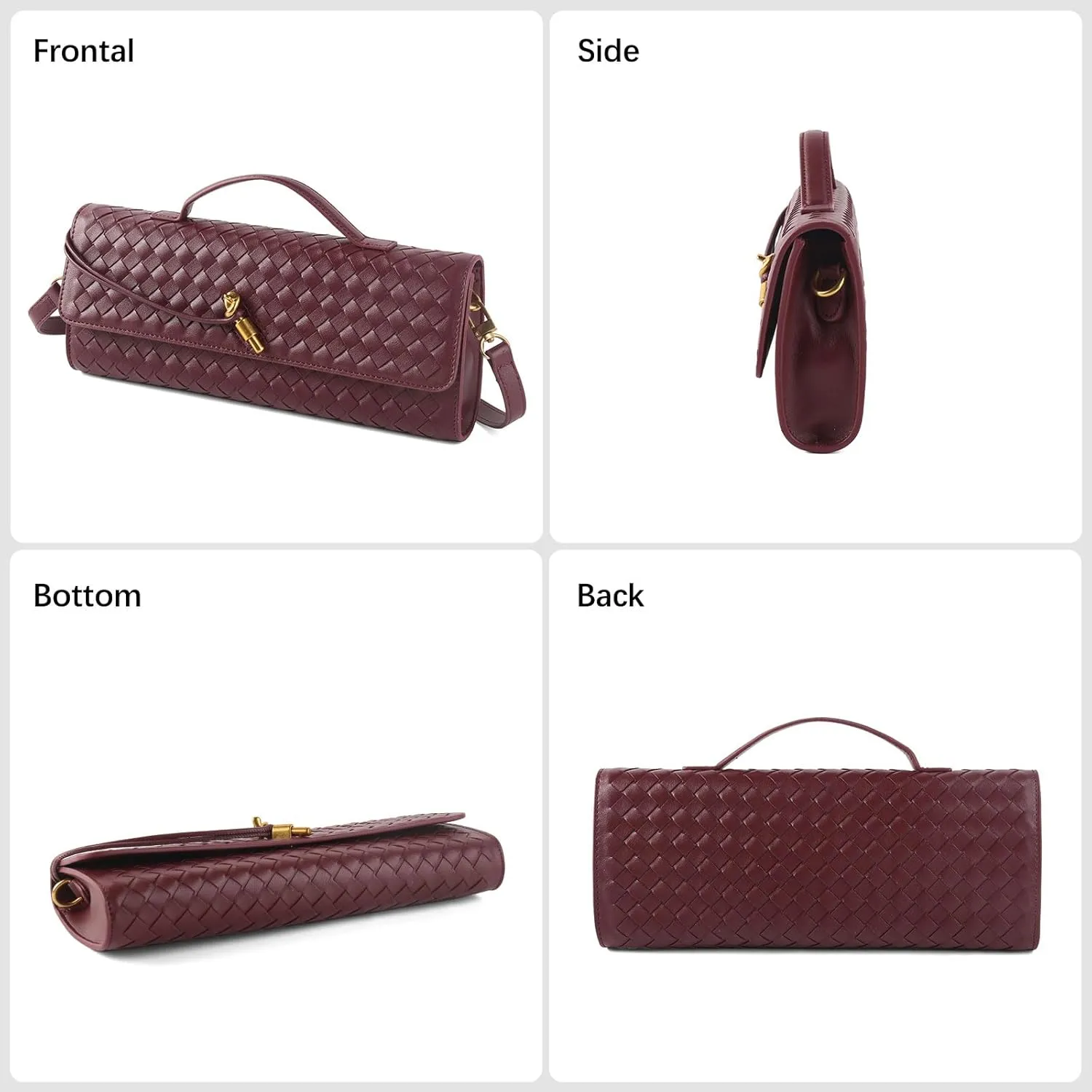 Woven Handbag for Women Evening Bag, Woven Leather Shoulder Handbag Clutch Purse Casual Tote Bags