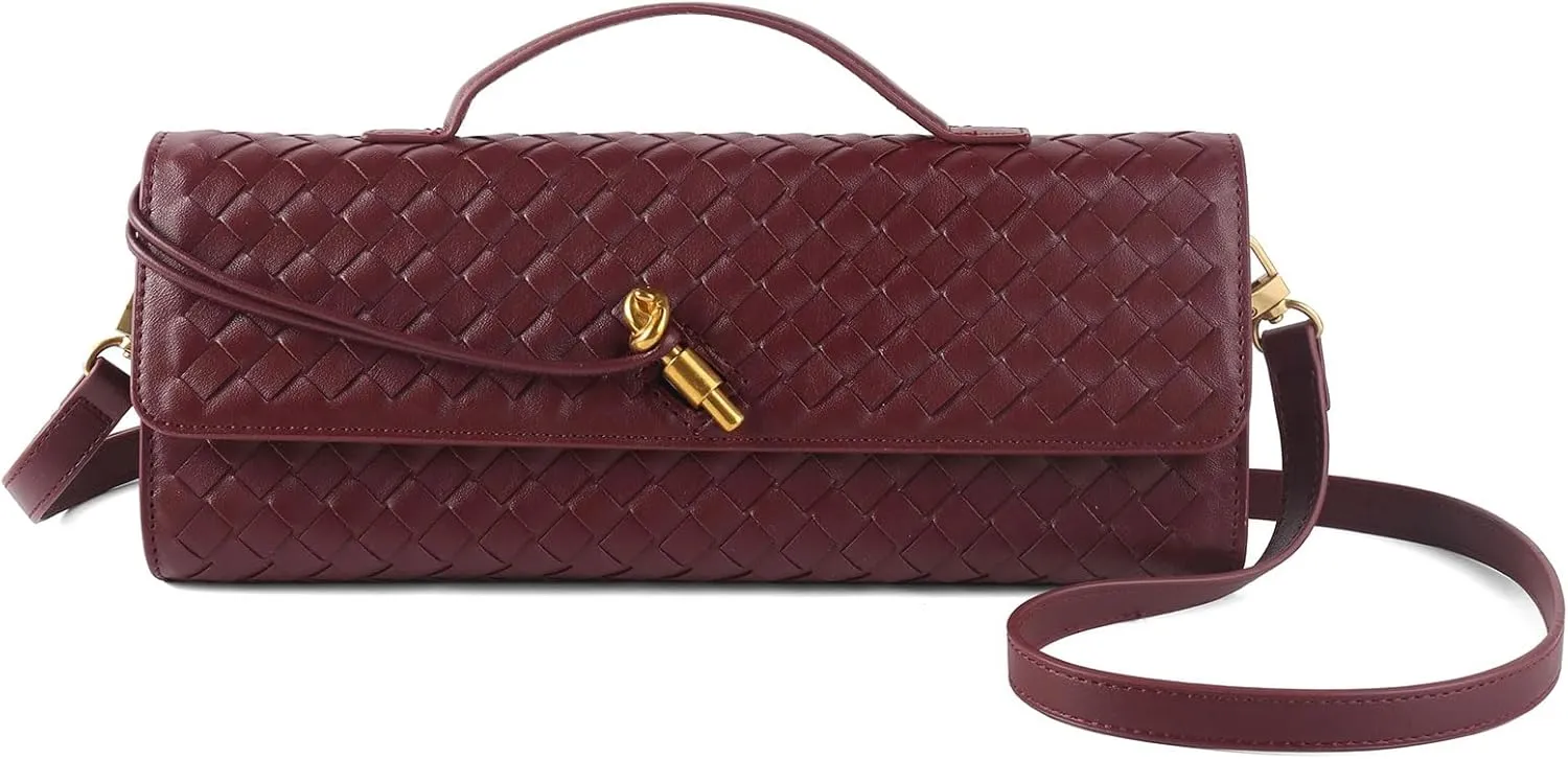 Woven Handbag for Women Evening Bag, Woven Leather Shoulder Handbag Clutch Purse Casual Tote Bags