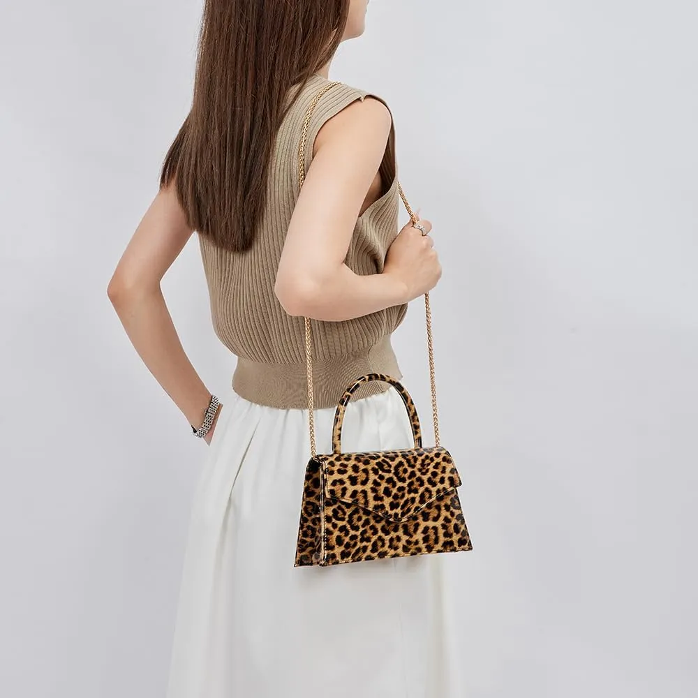 Wristlet Clutch Classic Leopard Print PU Leather Evening Bags For Women Formal Purse, Ladies Stylish Flap Clutch Handbag