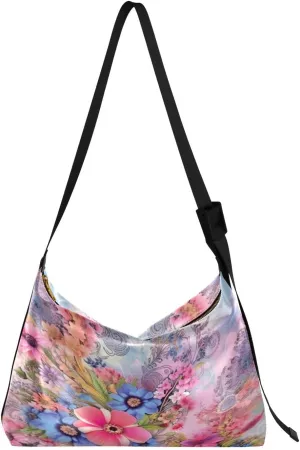 xigua Colorful Modern Floral Shoulder Bag for Women Waterproof PU Leather Hobo Bags Crossbody Purse with Zipper Closure
